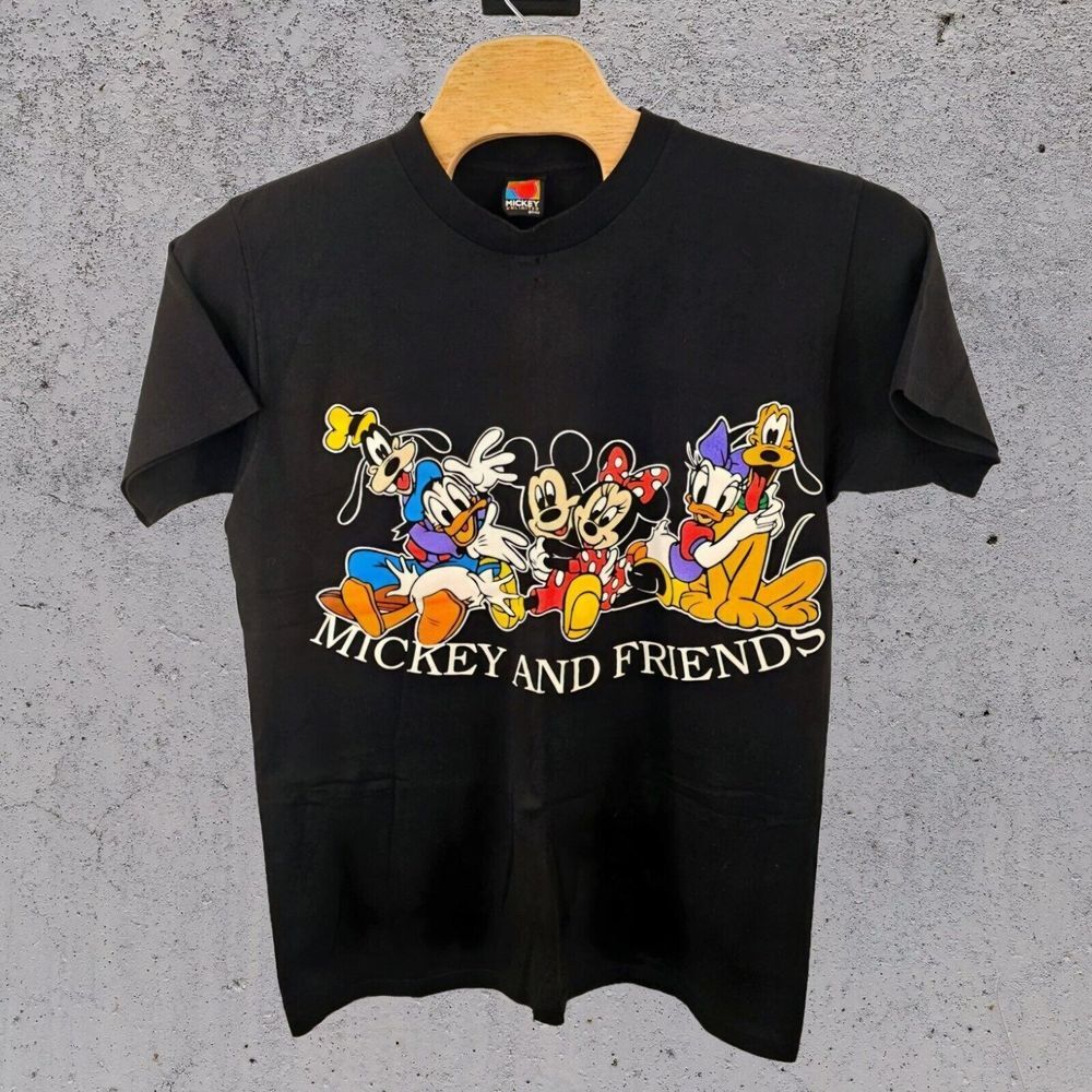 Disney Unlimited Mickey Friends Shirt Adult OSFA USA Made Cotton Vintage Flaws